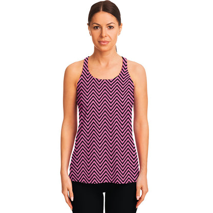 Pink And Black Zigzag Pattern Print Women's Racerback Tank Top