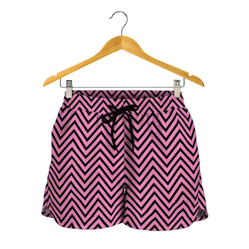 Pink And Black Zigzag Pattern Print Women's Shorts