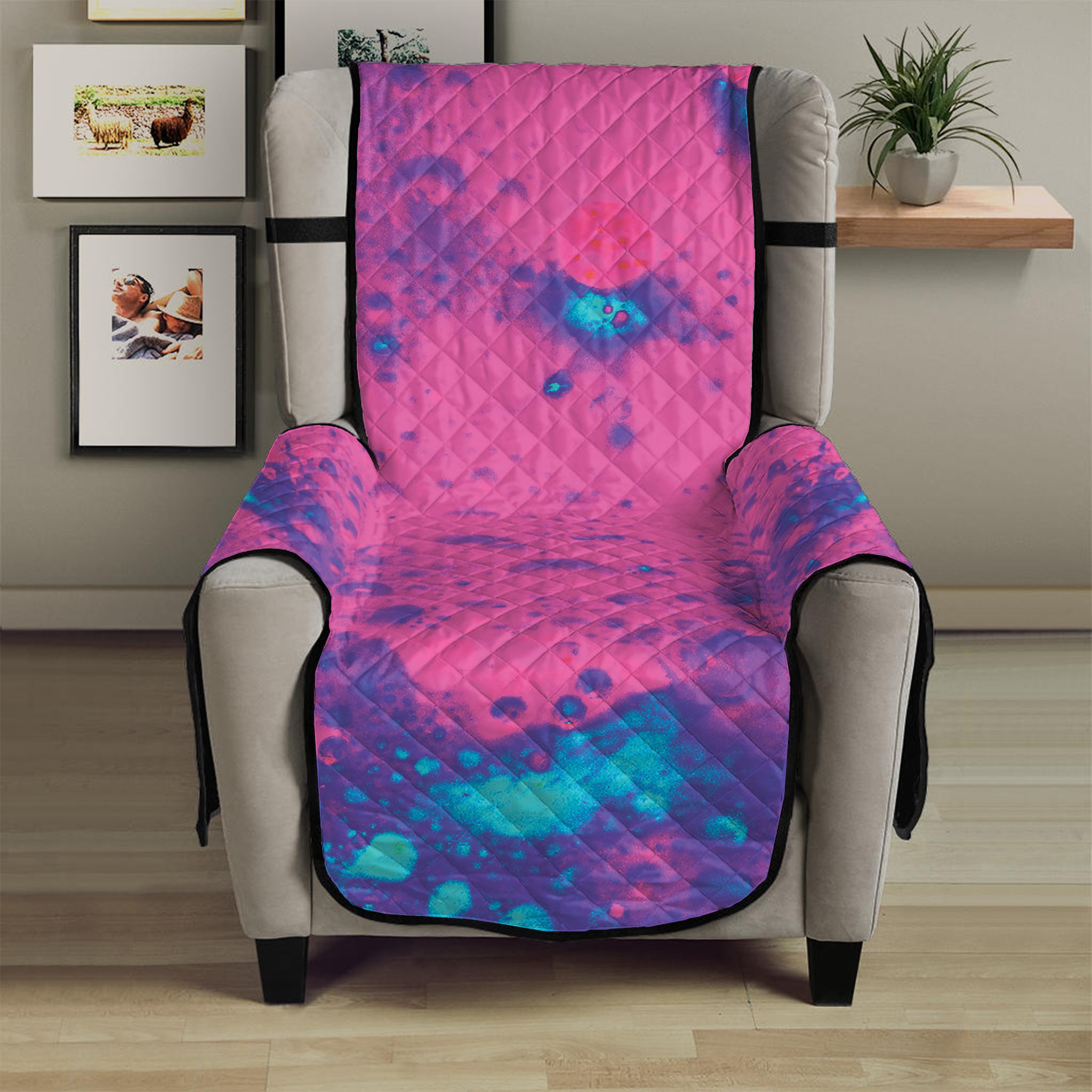 Pink And Blue Acid Melt Print Armchair Protector