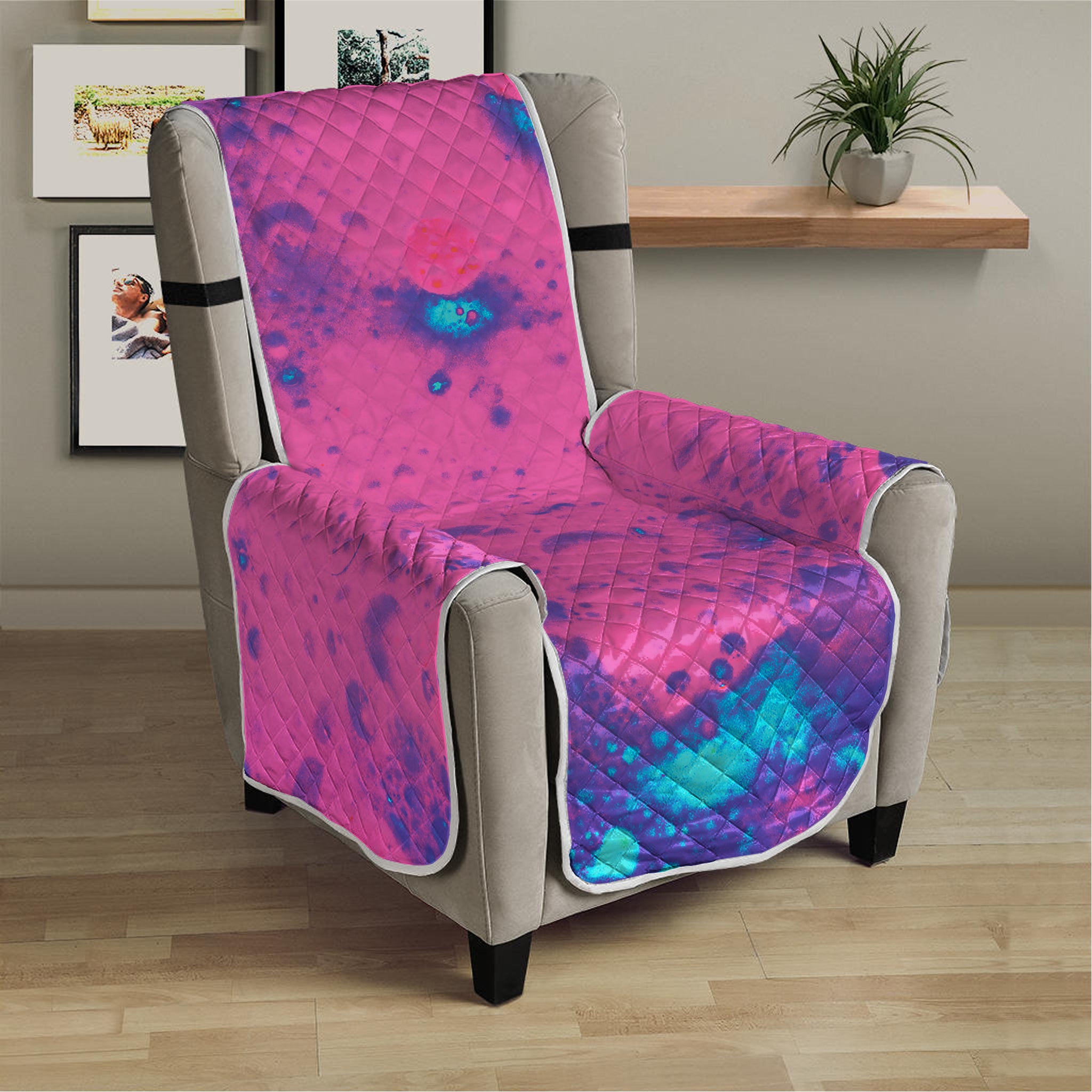 Pink And Blue Acid Melt Print Armchair Protector