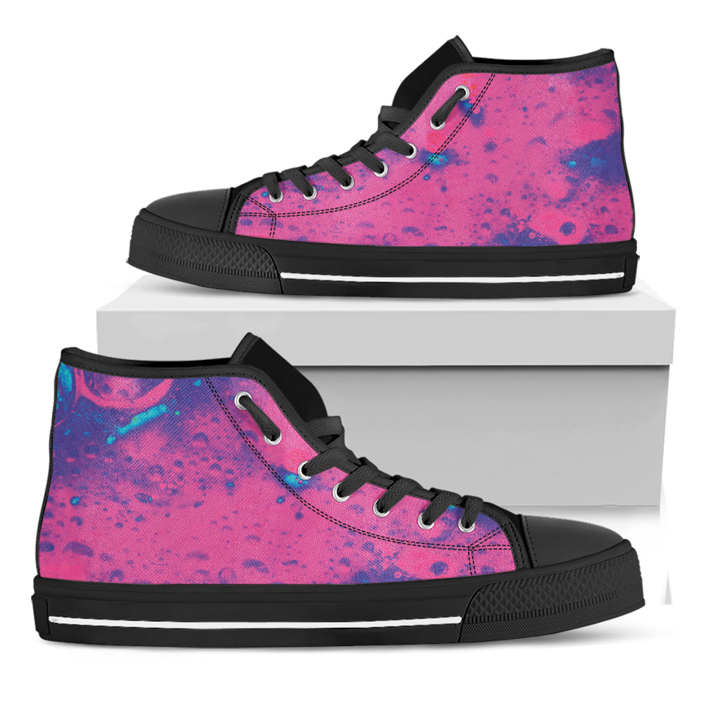 Pink And Blue Acid Melt Print Black High Top Shoes