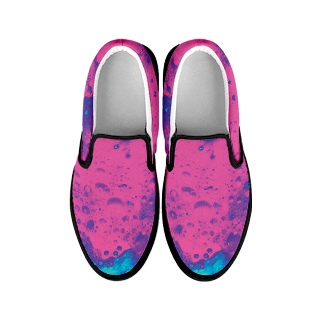 Pink And Blue Acid Melt Print Black Slip On Shoes