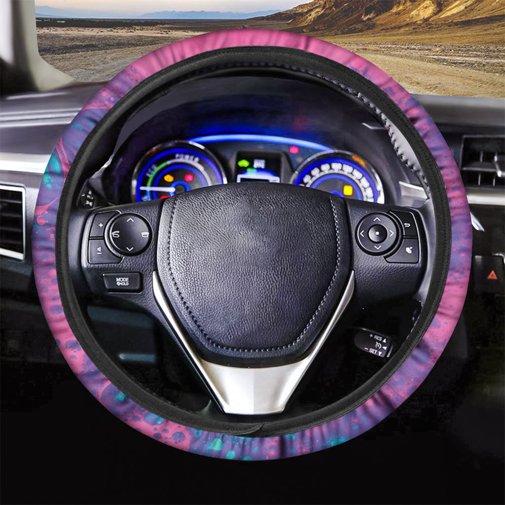 Pink And Blue Acid Melt Print Car Steering Wheel Cover