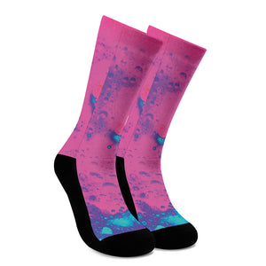 Pink And Blue Acid Melt Print Crew Socks