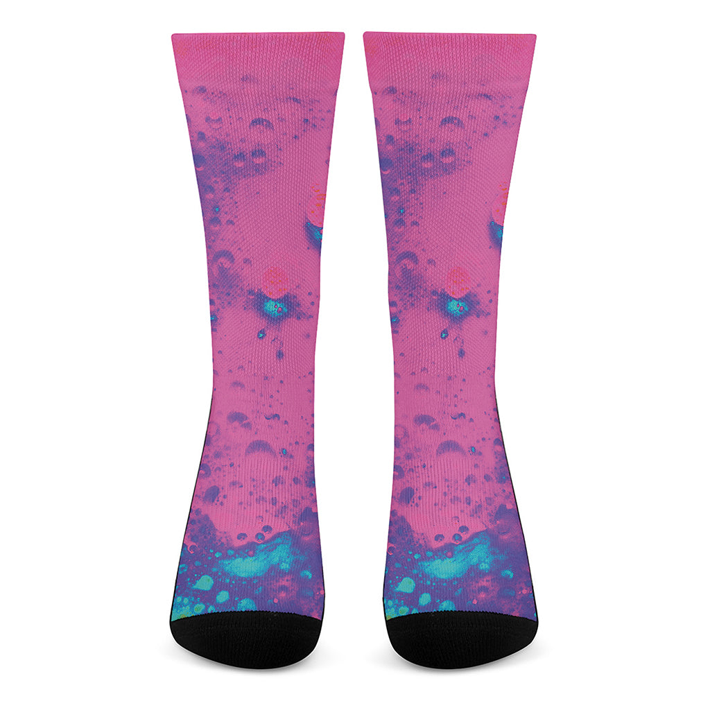 Pink And Blue Acid Melt Print Crew Socks