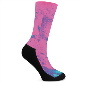 Pink And Blue Acid Melt Print Crew Socks