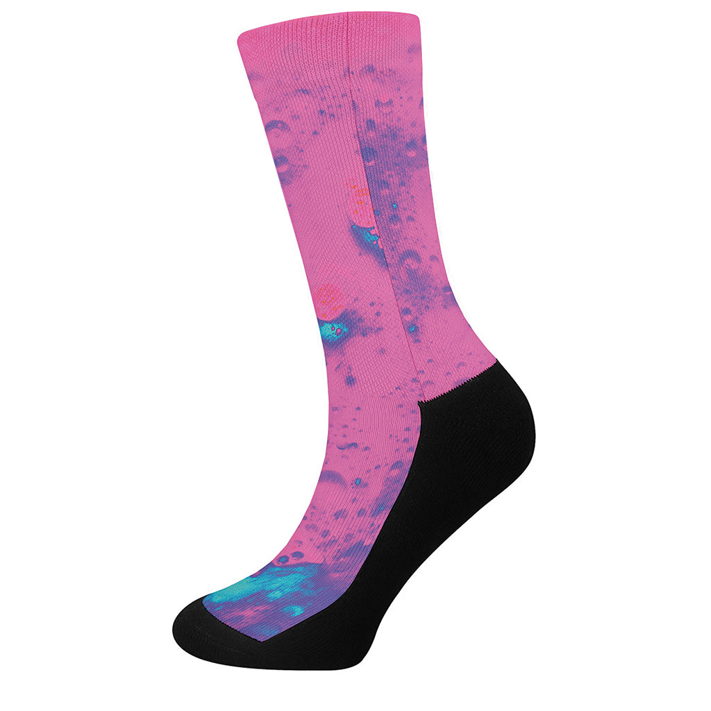 Pink And Blue Acid Melt Print Crew Socks