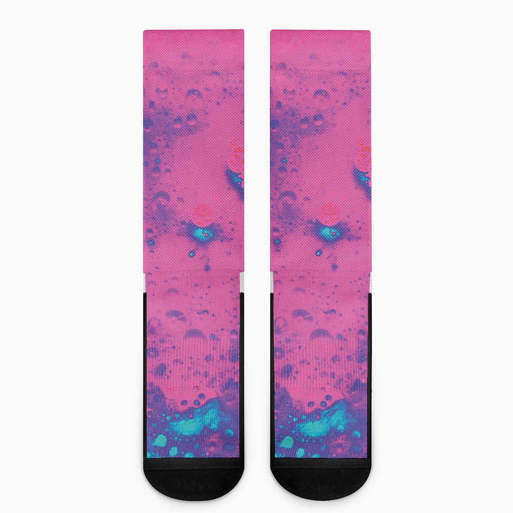 Pink And Blue Acid Melt Print Crew Socks