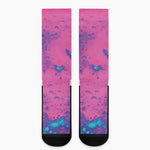 Pink And Blue Acid Melt Print Crew Socks