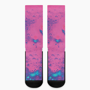 Pink And Blue Acid Melt Print Crew Socks