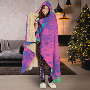 Pink And Blue Acid Melt Print Hooded Blanket