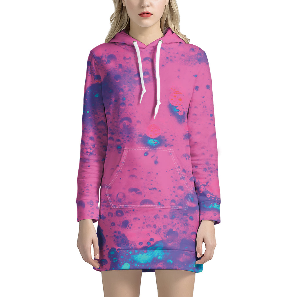 Pink And Blue Acid Melt Print Hoodie Dress