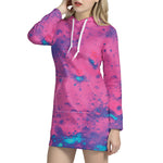 Pink And Blue Acid Melt Print Hoodie Dress