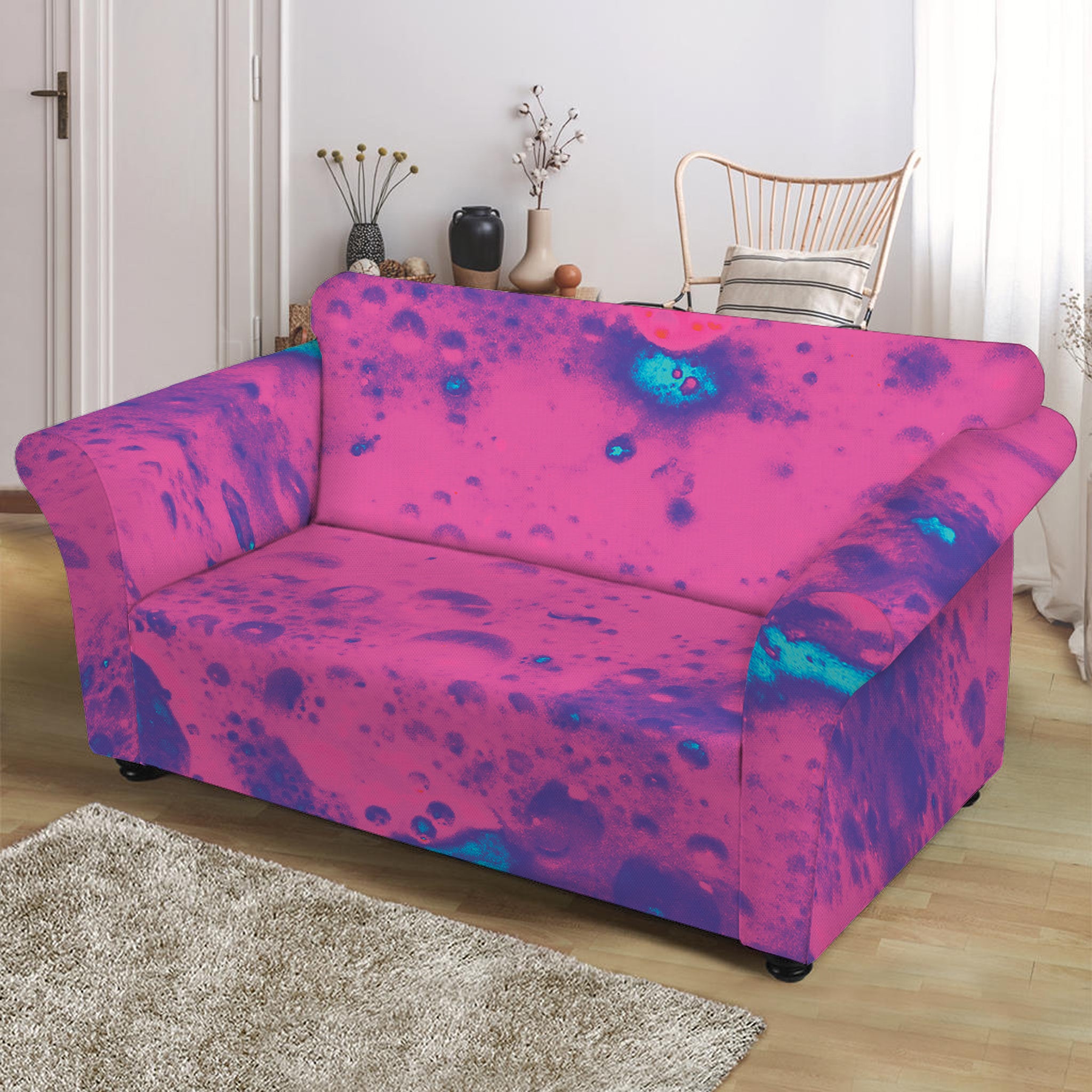 Pink And Blue Acid Melt Print Loveseat Slipcover