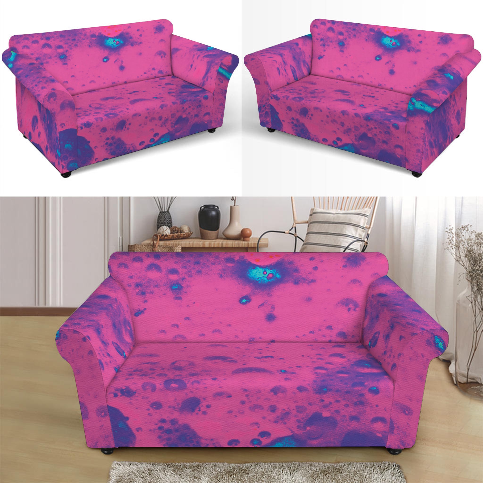 Pink And Blue Acid Melt Print Loveseat Slipcover