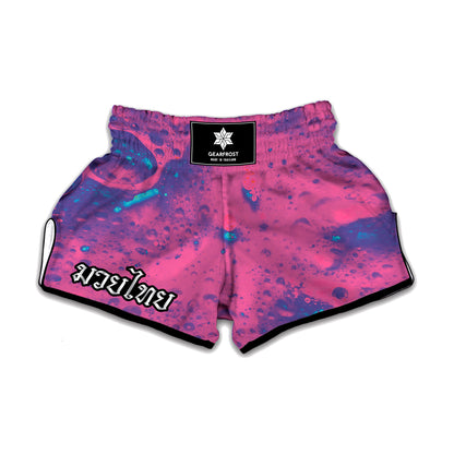Pink And Blue Acid Melt Print Muay Thai Boxing Shorts
