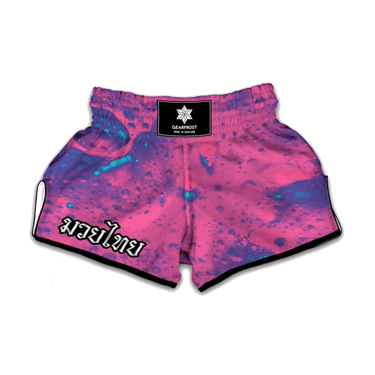 Pink And Blue Acid Melt Print Muay Thai Boxing Shorts