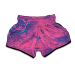 Pink And Blue Acid Melt Print Muay Thai Boxing Shorts