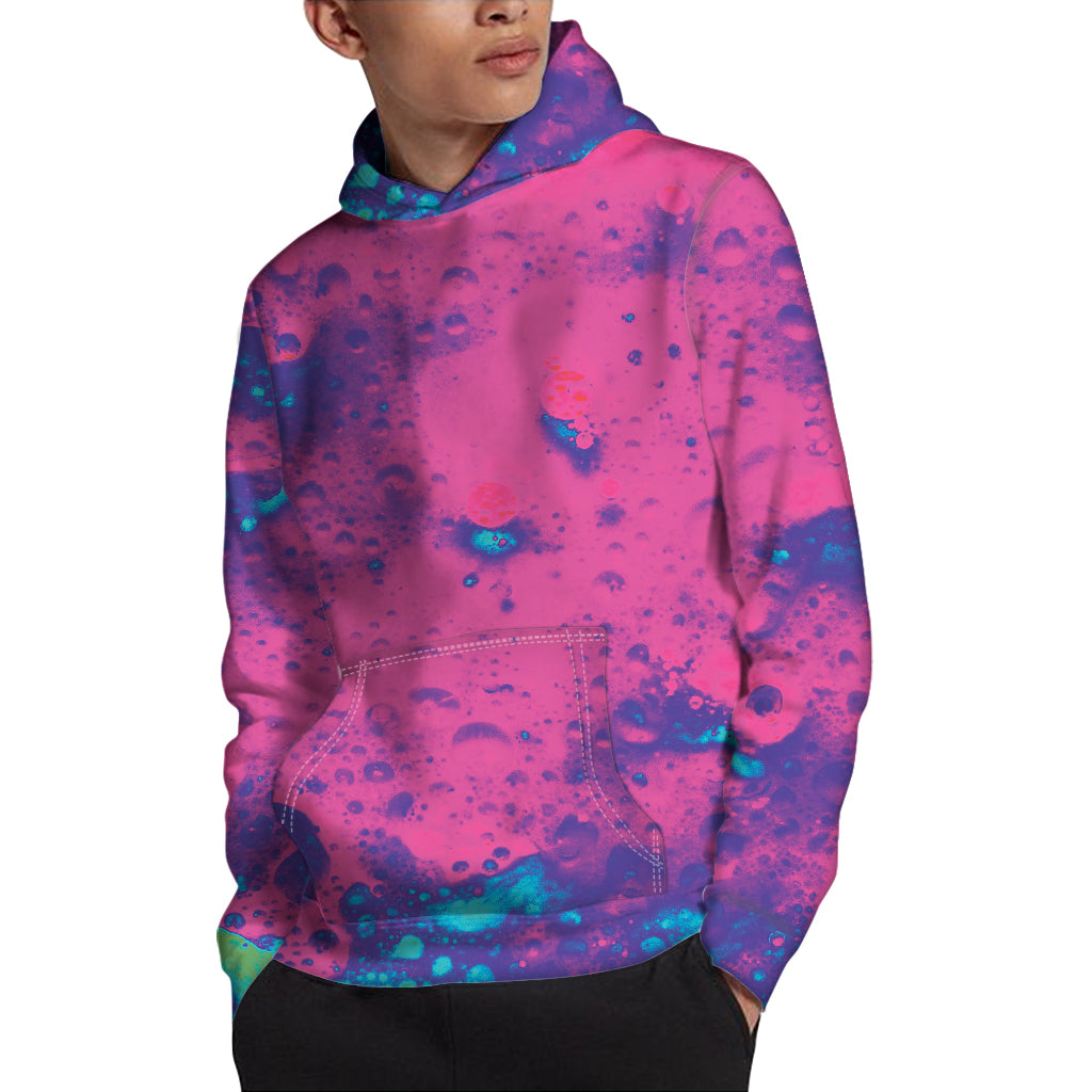 Pink And Blue Acid Melt Print Pullover Hoodie