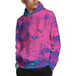 Pink And Blue Acid Melt Print Pullover Hoodie