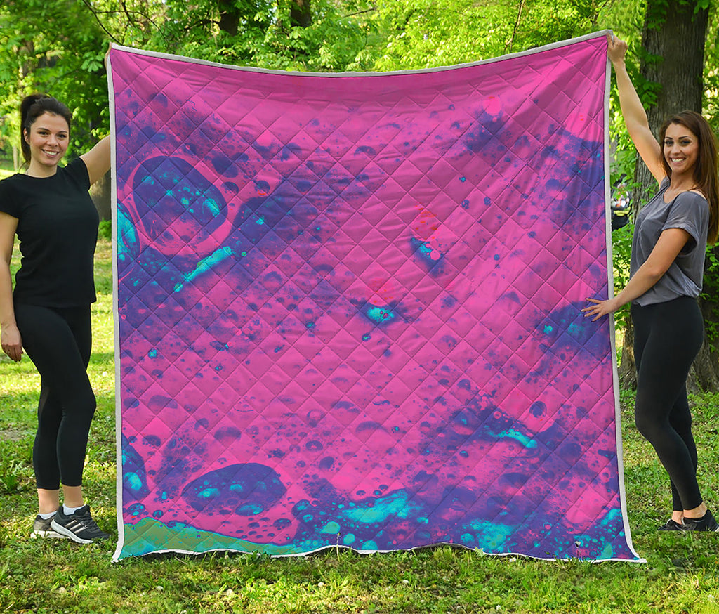 Pink And Blue Acid Melt Print Quilt