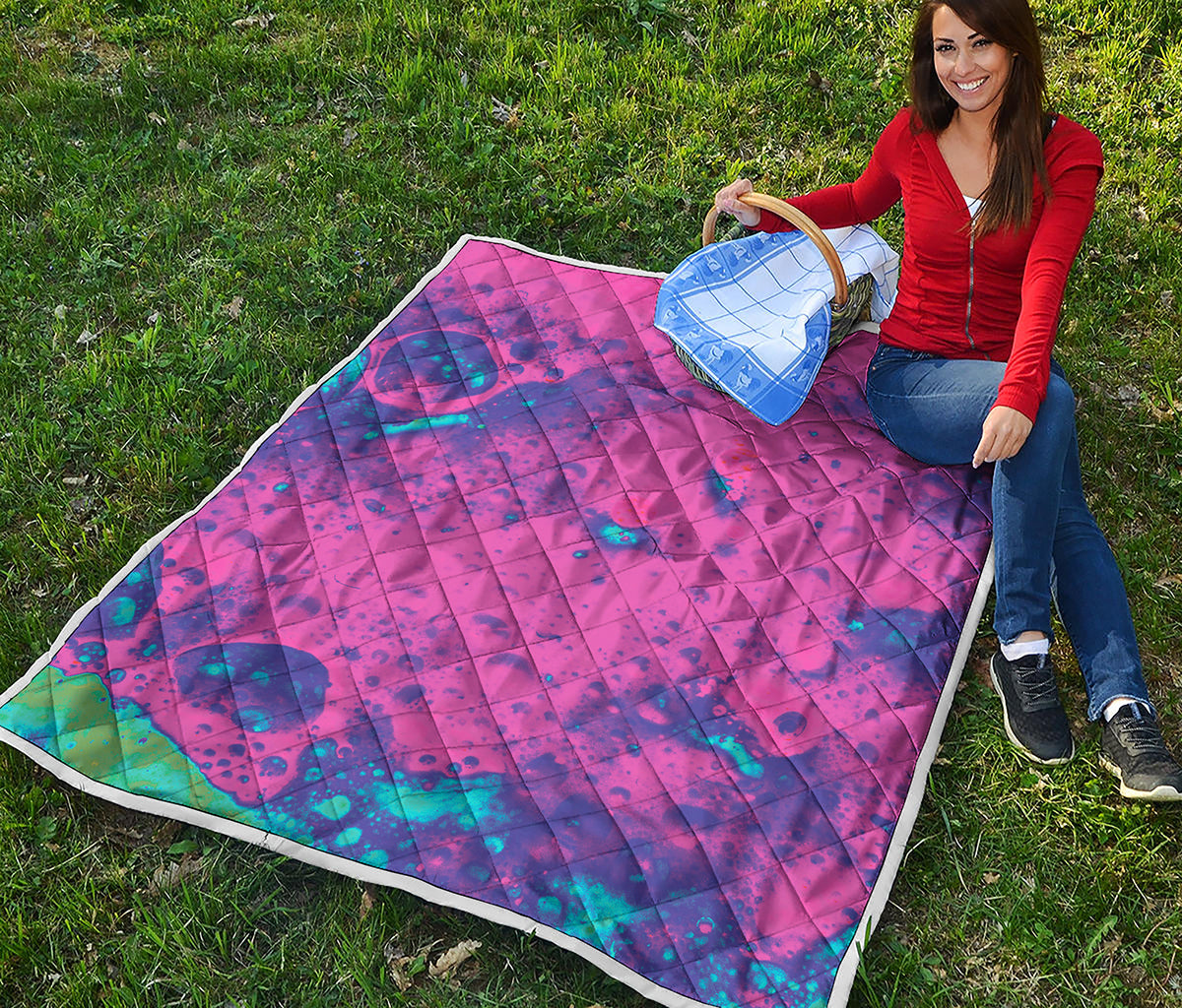 Pink And Blue Acid Melt Print Quilt