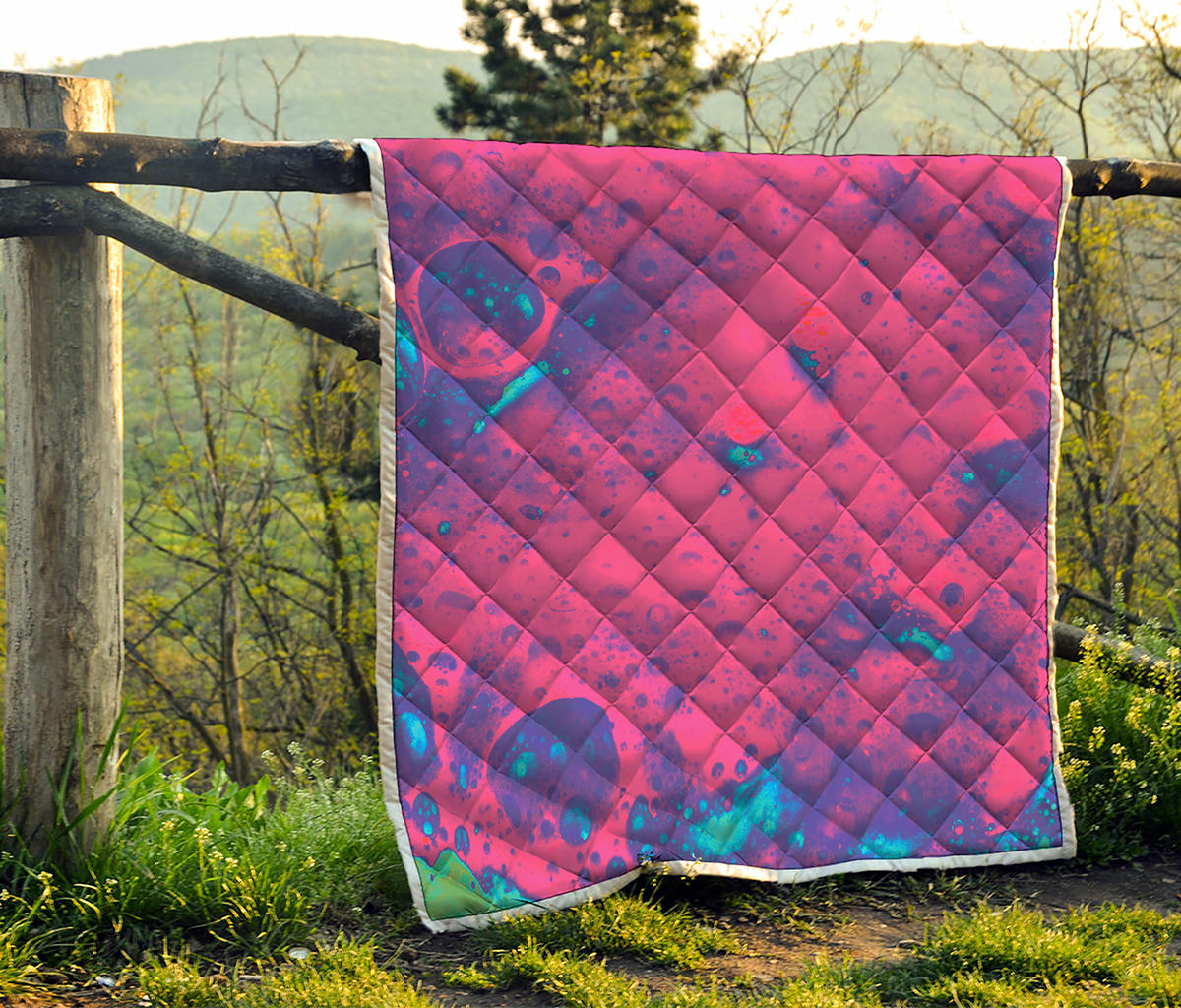 Pink And Blue Acid Melt Print Quilt