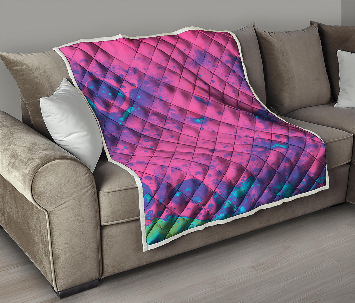 Pink And Blue Acid Melt Print Quilt