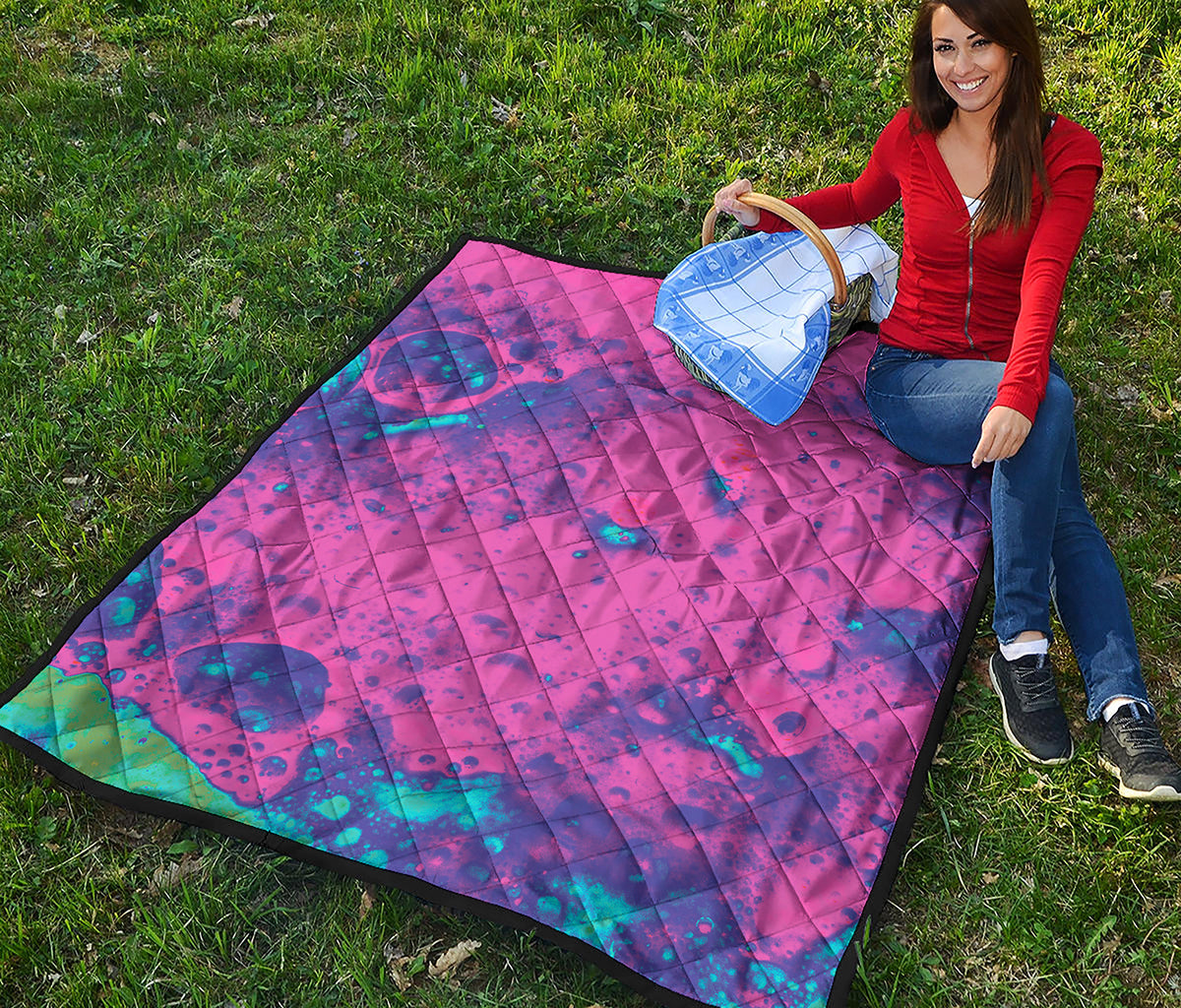 Pink And Blue Acid Melt Print Quilt