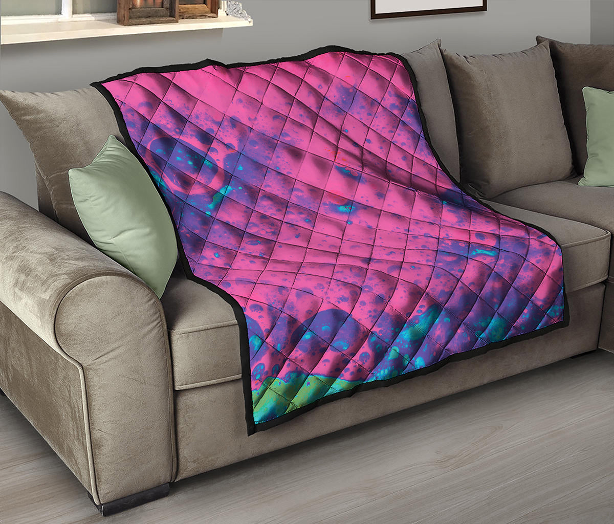Pink And Blue Acid Melt Print Quilt