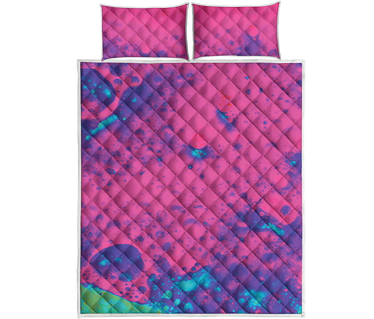 Pink And Blue Acid Melt Print Quilt Bed Set