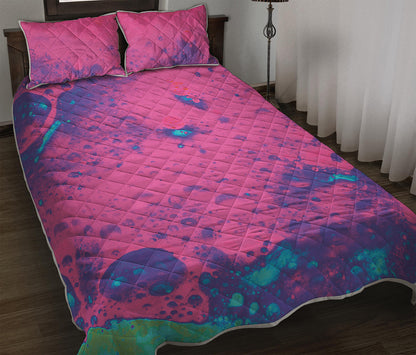Pink And Blue Acid Melt Print Quilt Bed Set