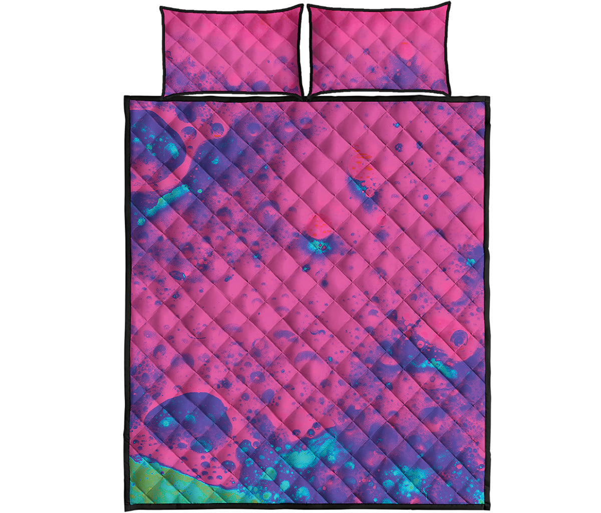 Pink And Blue Acid Melt Print Quilt Bed Set
