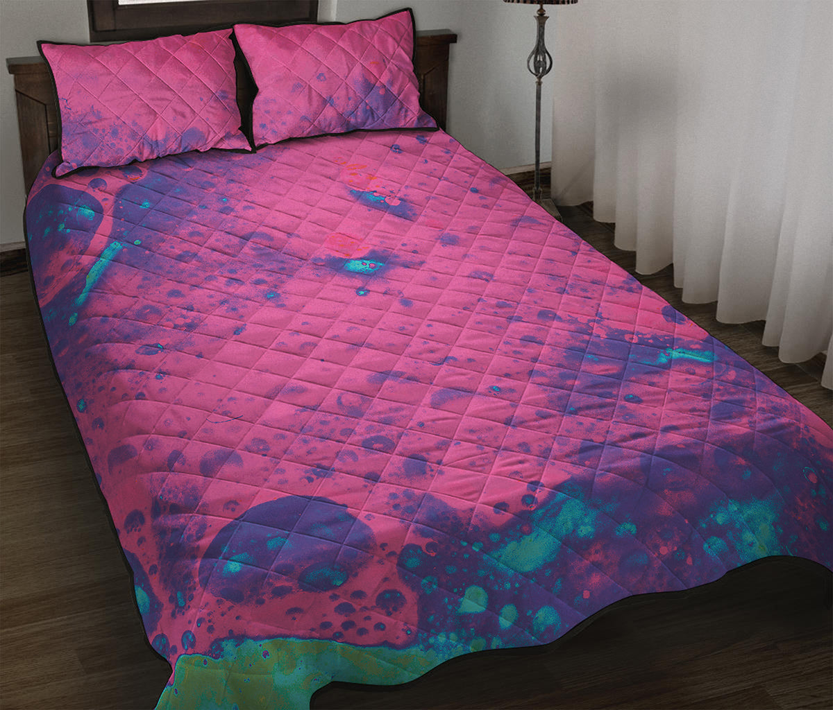 Pink And Blue Acid Melt Print Quilt Bed Set