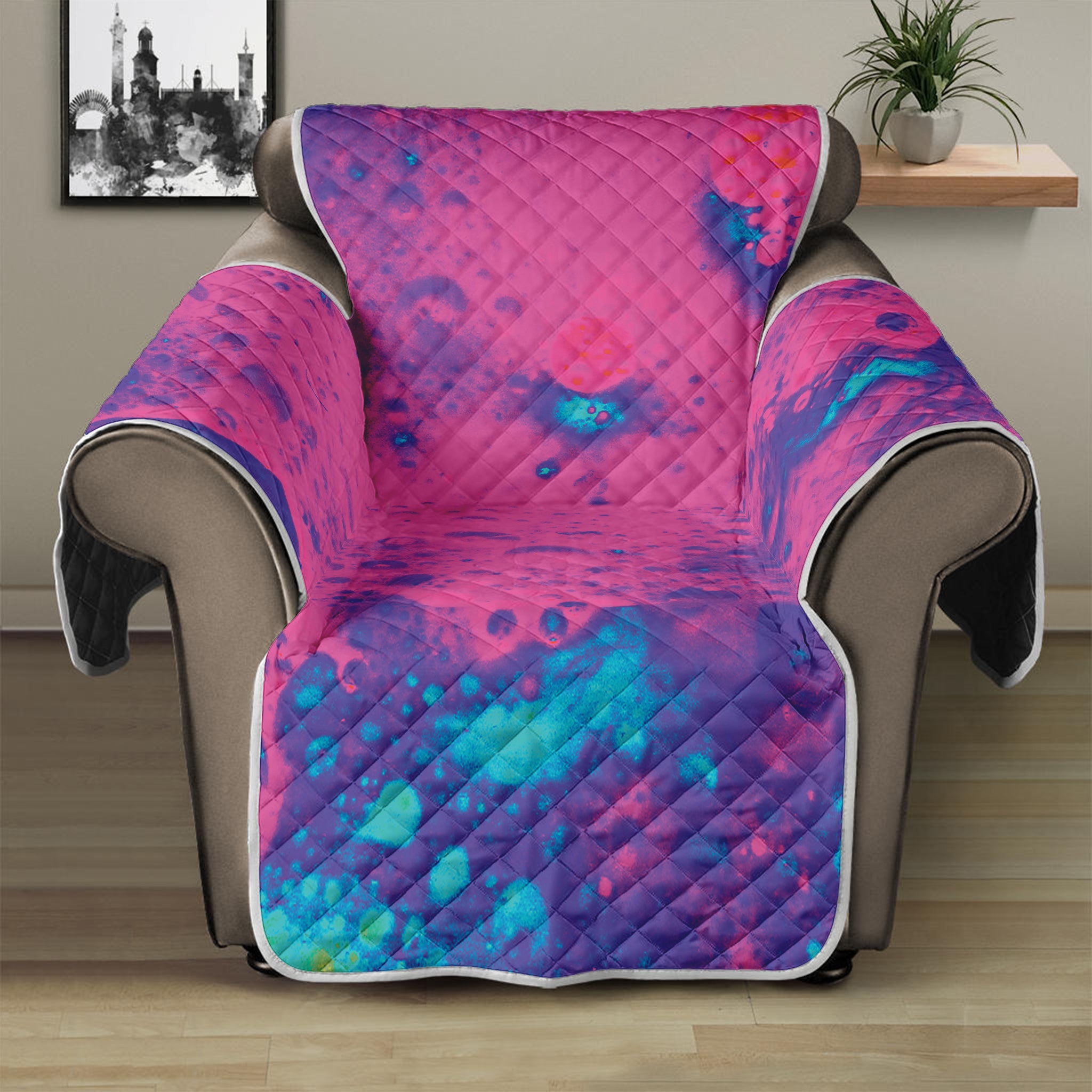 Pink And Blue Acid Melt Print Recliner Protector