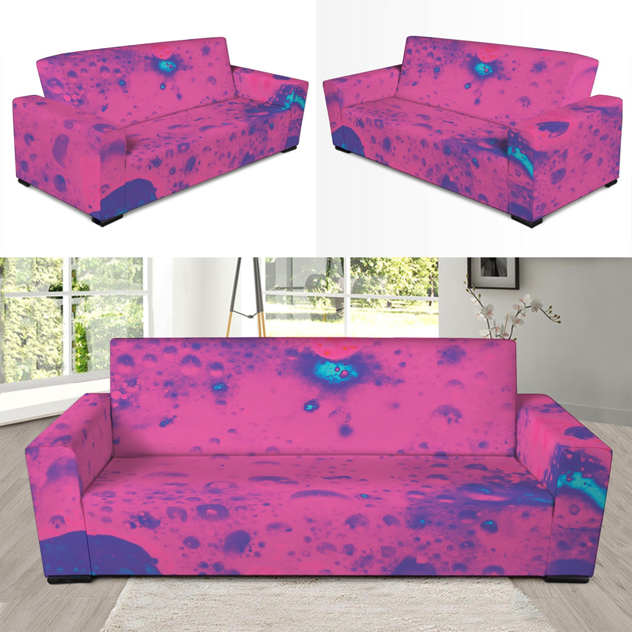 Pink And Blue Acid Melt Print Sofa Slipcover