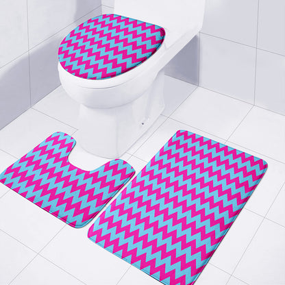 Pink And Blue Chevron Pattern Print 3 Piece Bath Mat Set