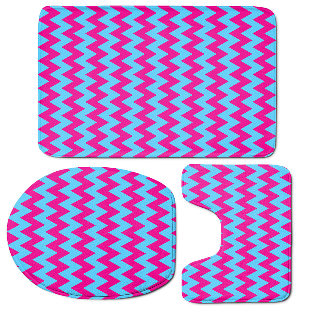 Pink And Blue Chevron Pattern Print 3 Piece Bath Mat Set