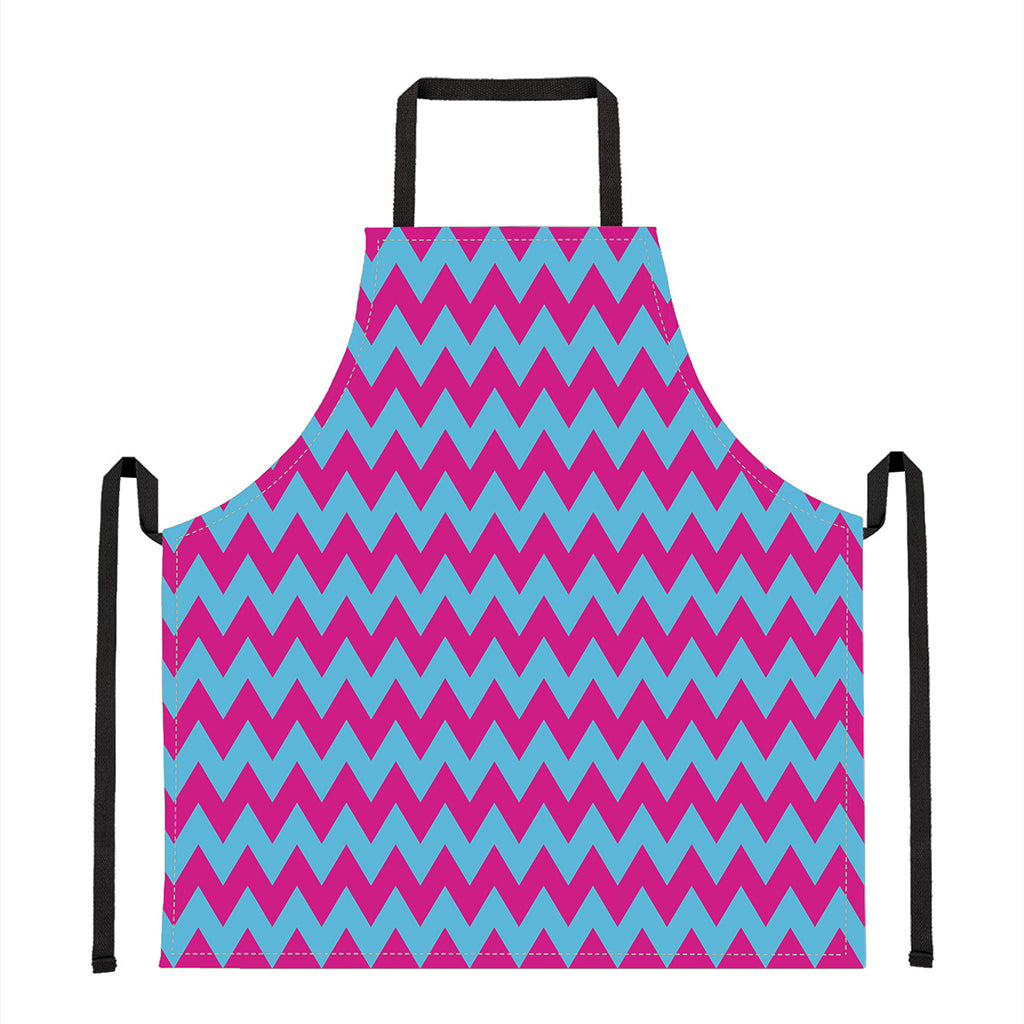 Pink And Blue Chevron Pattern Print Apron