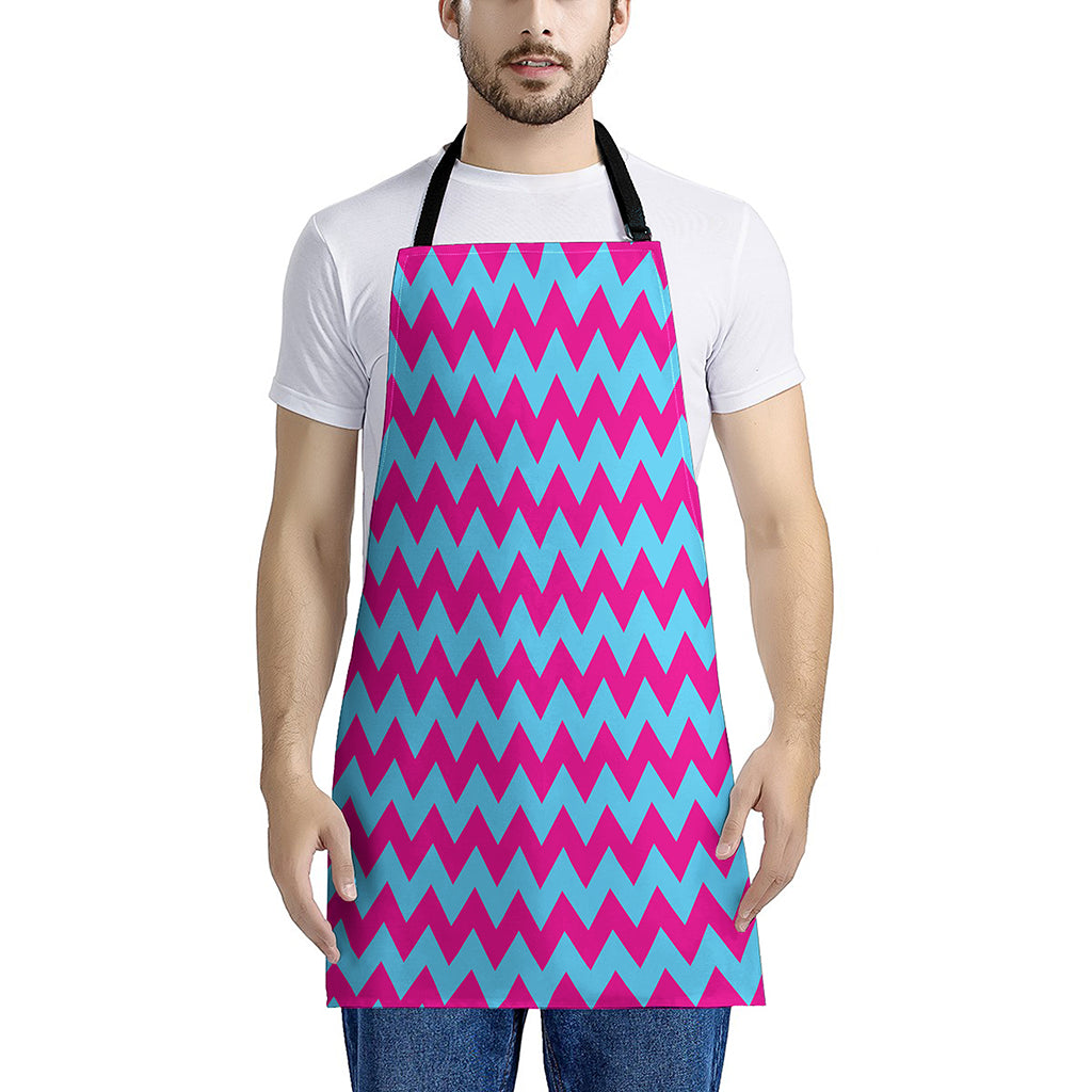 Pink And Blue Chevron Pattern Print Apron