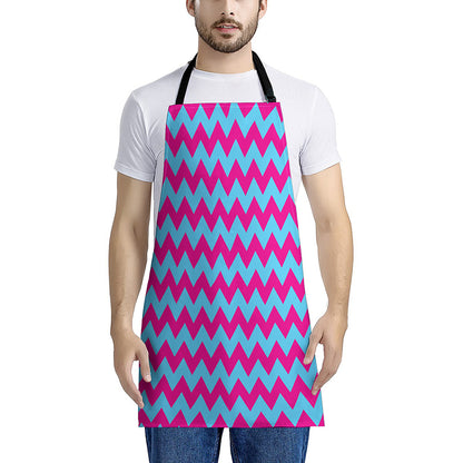 Pink And Blue Chevron Pattern Print Apron
