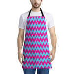 Pink And Blue Chevron Pattern Print Apron