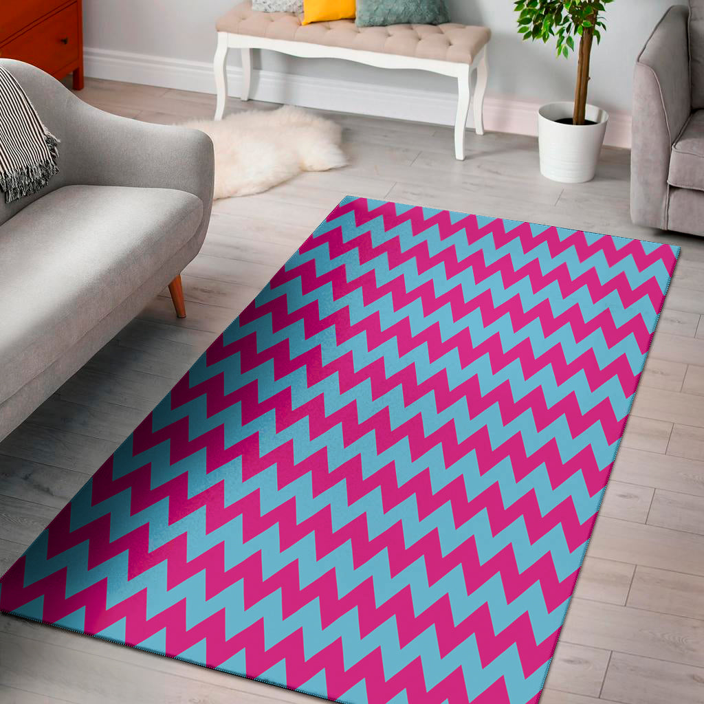 Pink And Blue Chevron Pattern Print Area Rug