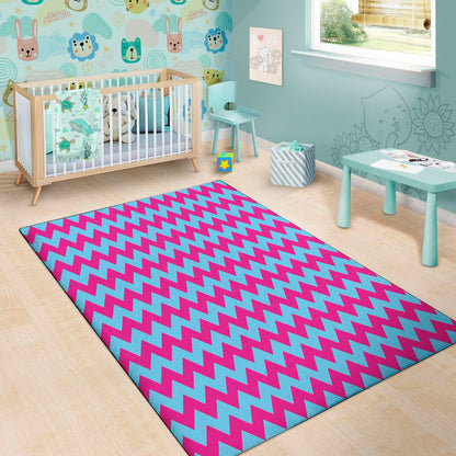 Pink And Blue Chevron Pattern Print Area Rug
