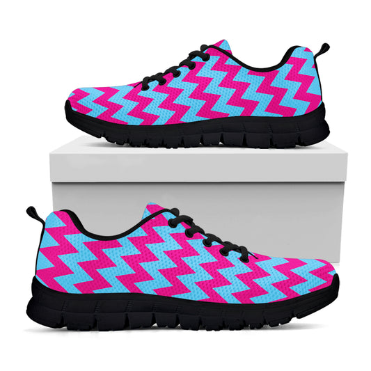 Pink And Blue Chevron Pattern Print Black Sneakers