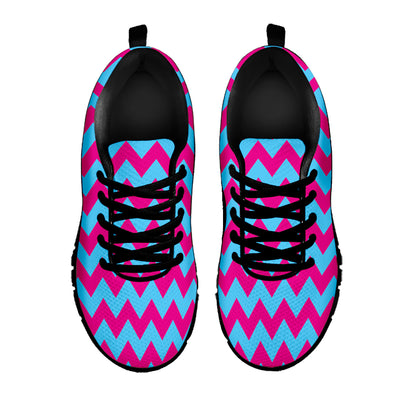 Pink And Blue Chevron Pattern Print Black Sneakers