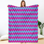 Pink And Blue Chevron Pattern Print Blanket