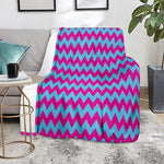 Pink And Blue Chevron Pattern Print Blanket