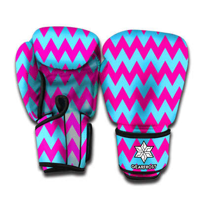 Pink And Blue Chevron Pattern Print Boxing Gloves