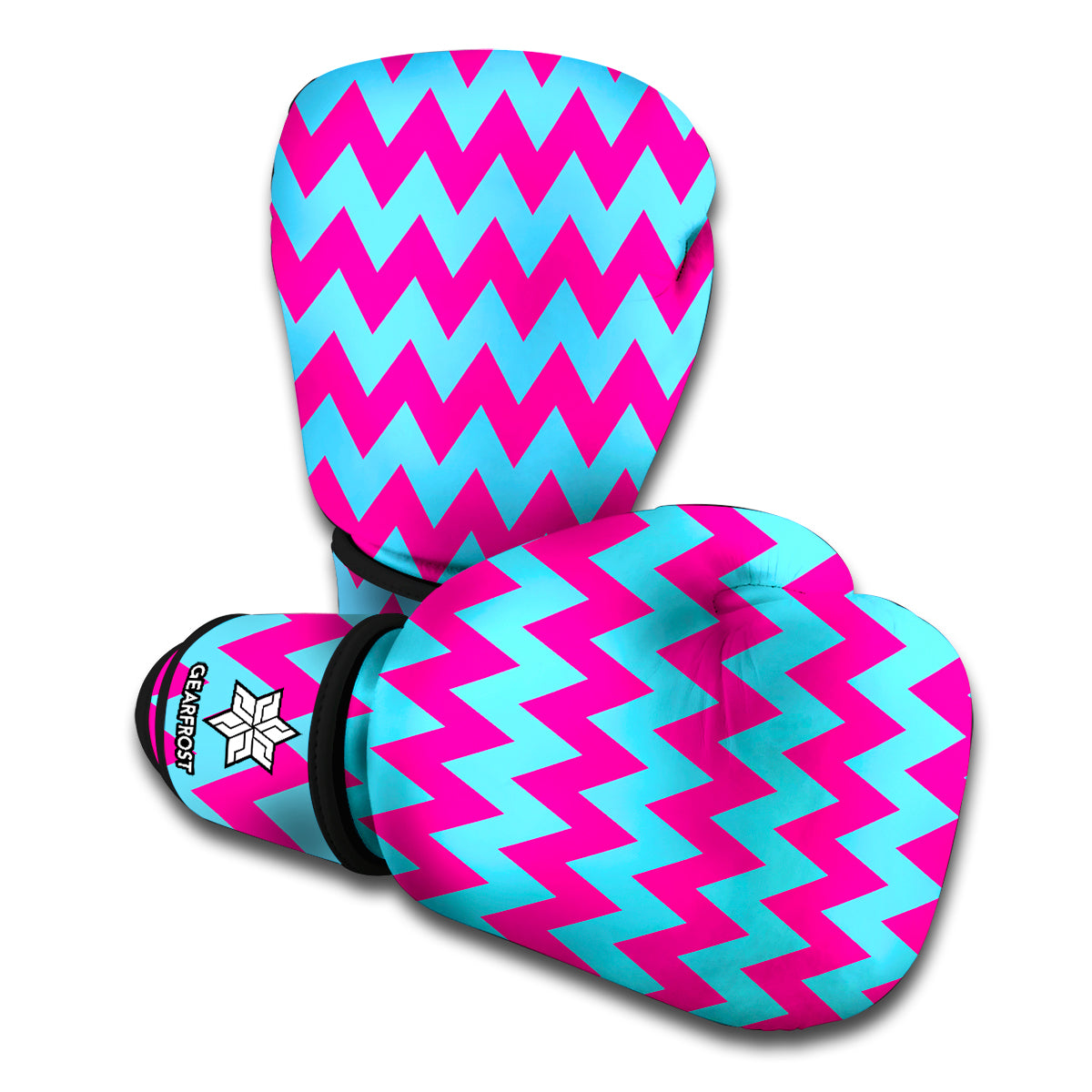 Pink And Blue Chevron Pattern Print Boxing Gloves